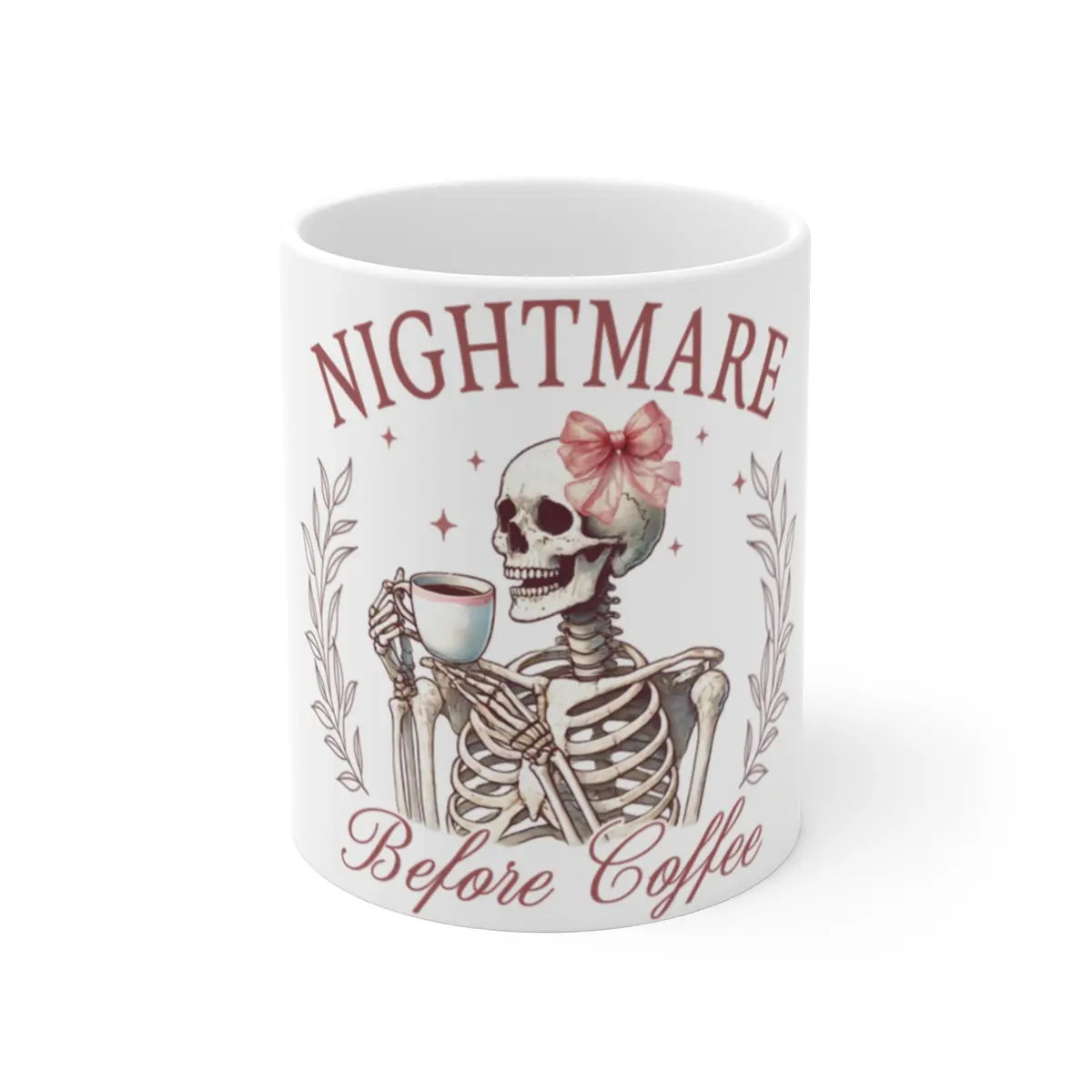 Coquette Halloween Mug, Cute Funny Halloween Skeleton Mug 11oz, Nightmare Before Coffee Coquette Mug, Coffee Tea Lover Gift, Halloween Coffee Cup, Funny Skeleton Ceramic Spooky Drinkware coffeecups maker coffeecup autumn obsessed photo mugs camper