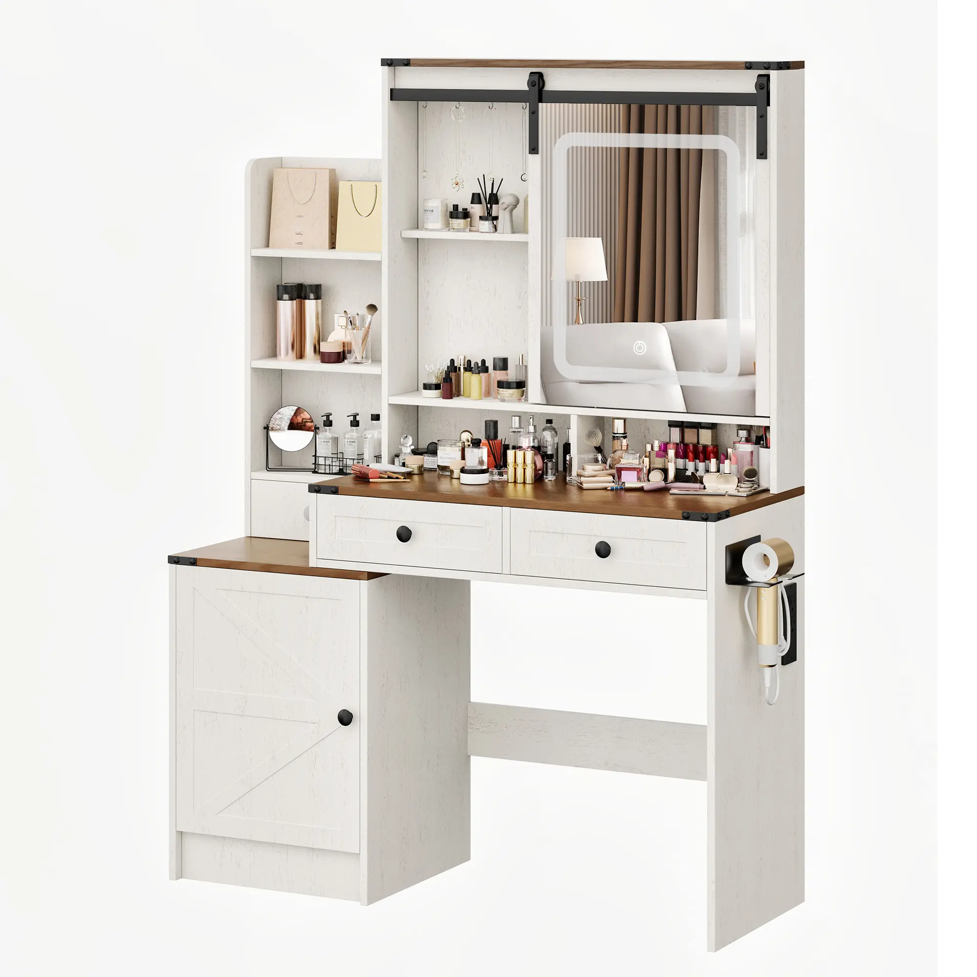 Summervibes LHBcarft Adjustable LED Lights Vanity Desk, Makeup Vanity with Mirror and Charging Station, New Vanity, Dressing Table
