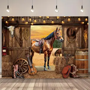 Wild West Horse Theme Party Decorations Banners, 1 Count Pull Flag, Photo Props Background Cloth, Indoor and Outdoor, Home, Office Background Decoration