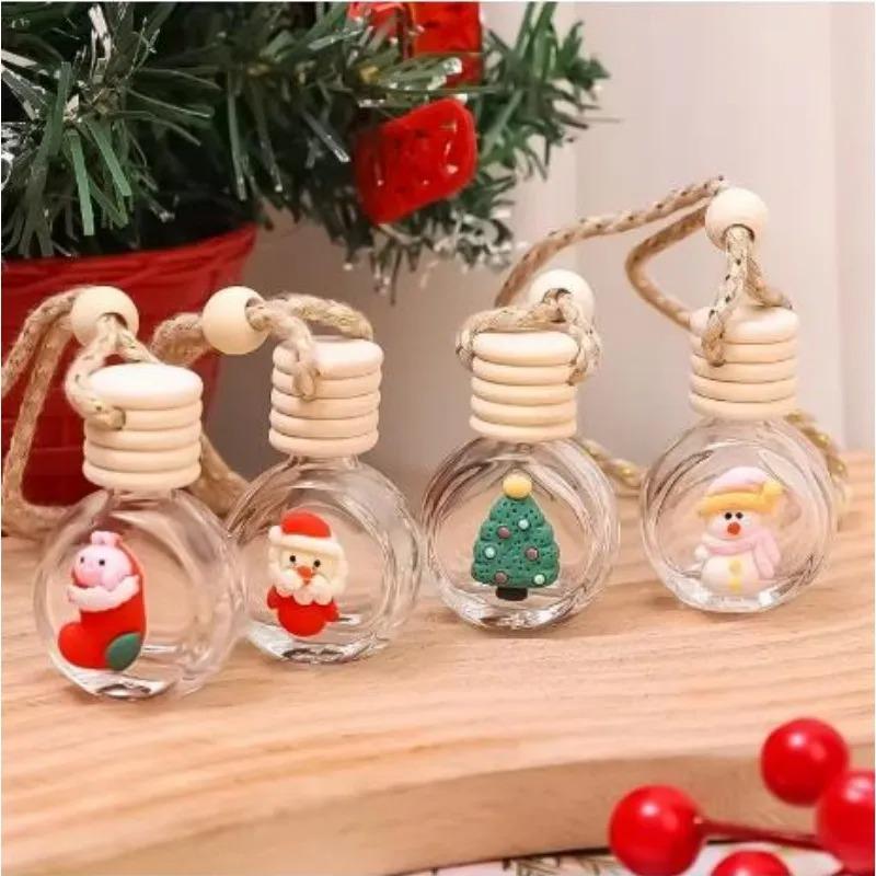 Santa Claus Car Perfume Pendant Aromatherapy Christmas Gift Ornaments Glass Empty Bottle Refill Diffuser Festive Car Decor Free Gift Included