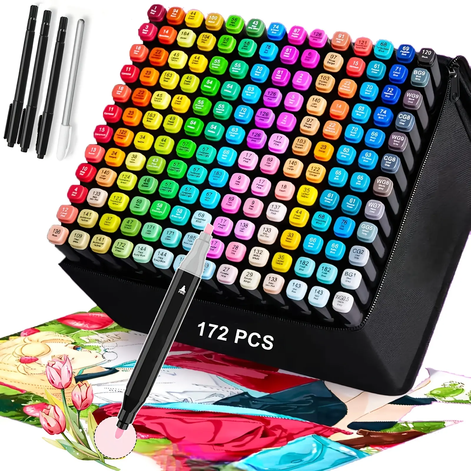 Markers Brush Tip & Chisel, 172 PCS Dual Tip Alcohol Markers for Adults Drawing Book, Permanent Art Pen Set for Artists Illustration Sketch Drawing Gifts