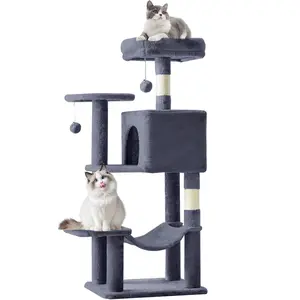 Premium Deep Gray Cat Tree! Durable 44Inch Tower for Energetic Cats. Features Sisal Posts, Platforms, Hammock. Holds 44LBS.