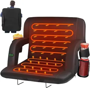 Dual-Sided Heated Stadium Seats for Bleachers with Back and Wide Cushion, Portable Foldable Stadium Chair, USB 3 Levels, 5 Pockets for Outdoor Sports