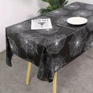 1pc Halloween Spider Web Plastic Tablecloth,  54x108in / 137x274cm Party Decoration, Spooky Decorative Table Cover, Perfect for Halloween Parties & Events - Disposable Rectangle Table Cover for Dining, Birthday, Halloween, Spooky Themed Indoor Outdoor