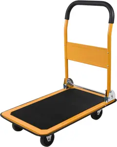 Foldable Push Cart Platform Cart 330lbs Capacity 4 Wheels 28.7x18.5x32.3inches Yellow Small Flatbed Cart