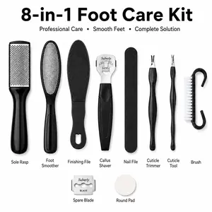 8-in-1 Professional Stainless Steel Foot File Pedicure Tool Set | Heavy Duty Callus & Dead Skin Remover for Cracked Heels Repair | FootTok Salon-Grade At-Home Pedi Kit | Baby Soft Feet Self Care Grooming Essential for Daily Foot Maintenance & Travel