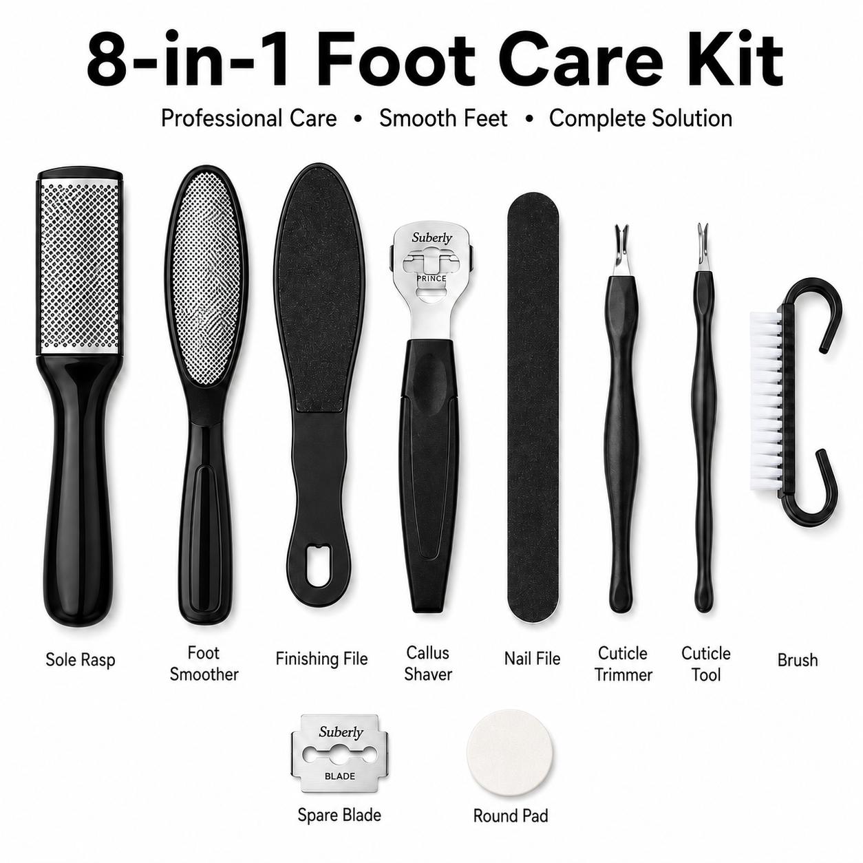 8-in-1 Professional Stainless Steel Foot File Pedicure Tool Set | Heavy Duty Callus & Dead Skin Remover for Cracked Heels Repair | FootTok Salon-Grade At-Home Pedi Kit | Baby Soft Feet Self Care Grooming Essential for Daily Foot Maintenance & Travel