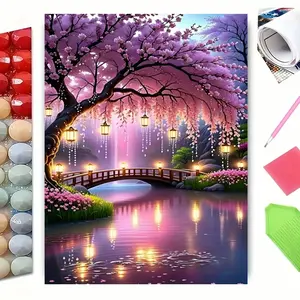 5D Full Drill Cherry Blossom Lantern Bridge Diamond Painting Kit - Serene Spring Charm | Heartfelt DIY Gift for Nature Lovers & Birthdays | Peaceful Wall Art for Living Rooms, Bedrooms & Home Spaces