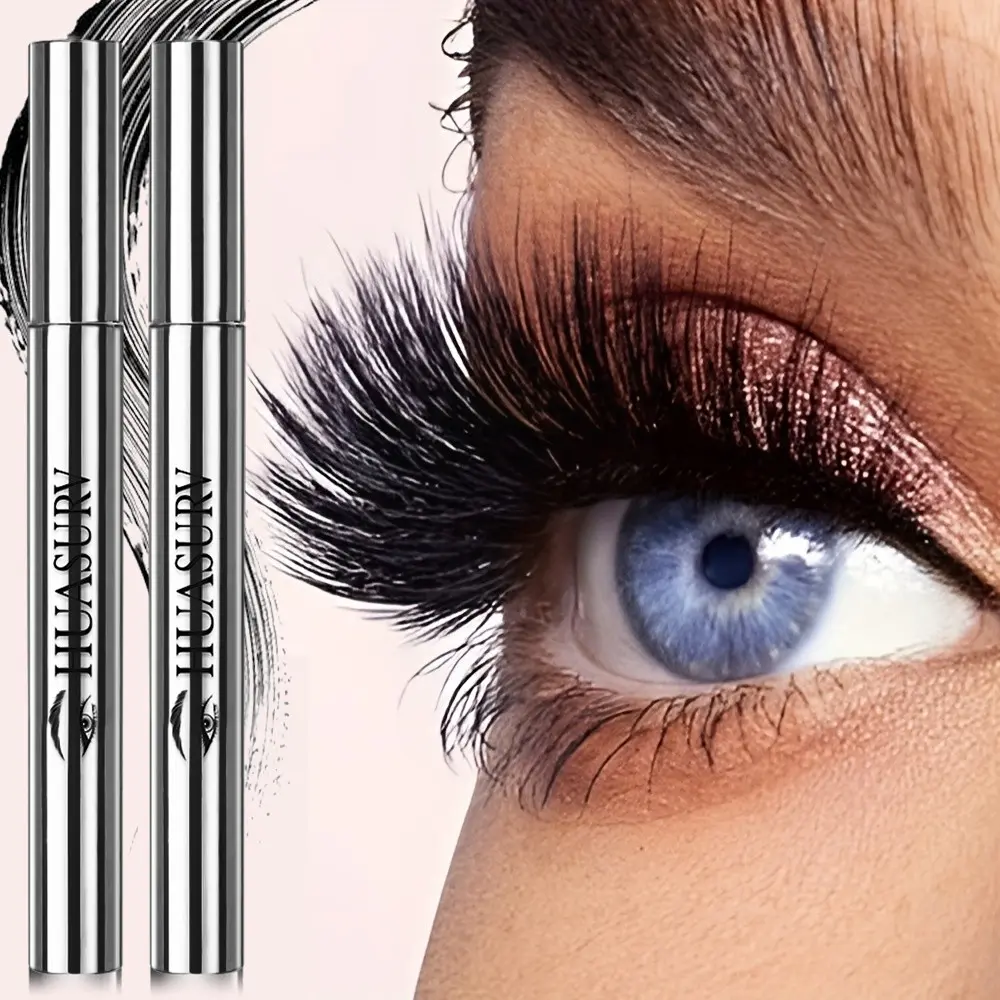 Two-Pack Huasurv Walnut Grass Mascara, Real Volume Mascara Duo, Volumizing and Curling Lashes, Natural Long-Lasting Color, Smudgeproof and No Clumping, Beauty Mascara
