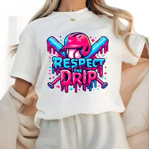 Respect The Drip Baseball Pink and Blue Direct To Film Print, DTF Print, Ready To Press Print For T-Shirts