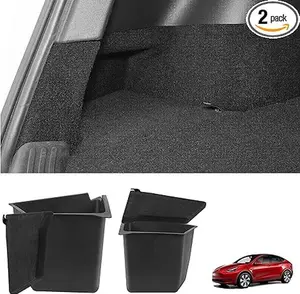 BASENOR 2022-2024 Tesla Model Y Trunk Organizer Waterproof Rear Trunk Storage Bins Side Box with Carpeted Lip Interior Accessories Set of 2 for Model Y 5-Seater (Newest Version)