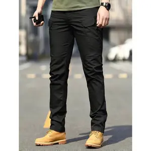 Men'S Black Cargo Pants with Multiple Pockets - Durable, Non-Stretch Fabric, Ideal for Hiking, Camping, and Casual Wear, All-Season Comfort, Outdoor Workwear|Casual Fit Pants|Sturdy Construction, Plus Size