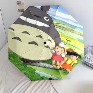 cute Totoro 14 cartoon pattern printed new umbrella, 1 automatic folding umbrella, portable foldable travel umbrella, outdoor umbrella, Christmas birthday festival gift