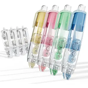 4 count Refillable Retractable White Out Correction Tape, Colorful Mini Aesthetic Pen Shaped Quick Dry Easy to Use Cute White Out with 4 Extra Refills for Students School Office Supplies