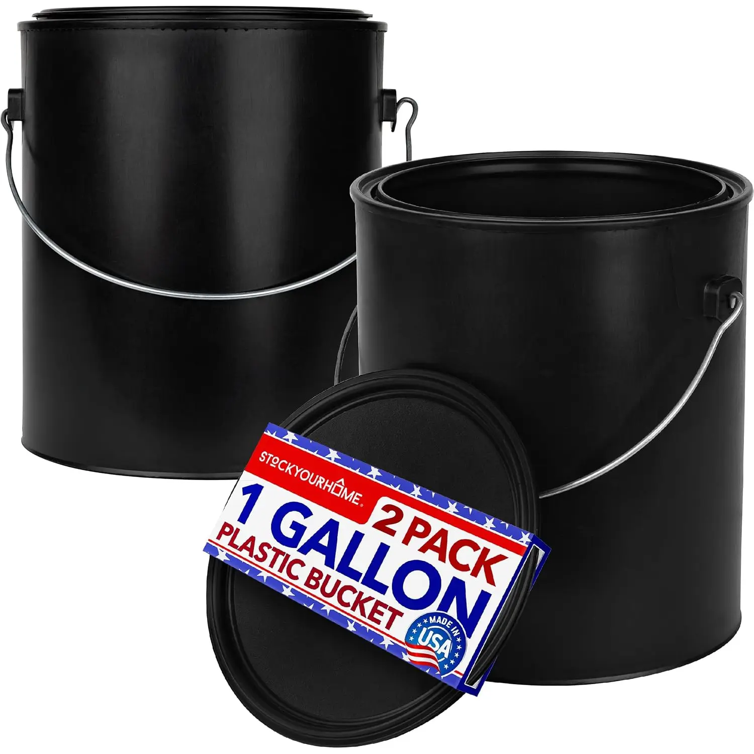 All-Plastic Paint Can (2 Pack) - Gallon Bucket with Metal Handle - Small Bucket with Airtight Seal - Rust Proof Plastic Paint Container with Lid - Reusable Paint Storage Container -