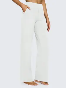 Women's Yoga Pants, High-Waist Straight-Leg Work Pants, Wide Leg Casual Sweatpants with Pockets, Breathable and Elastic