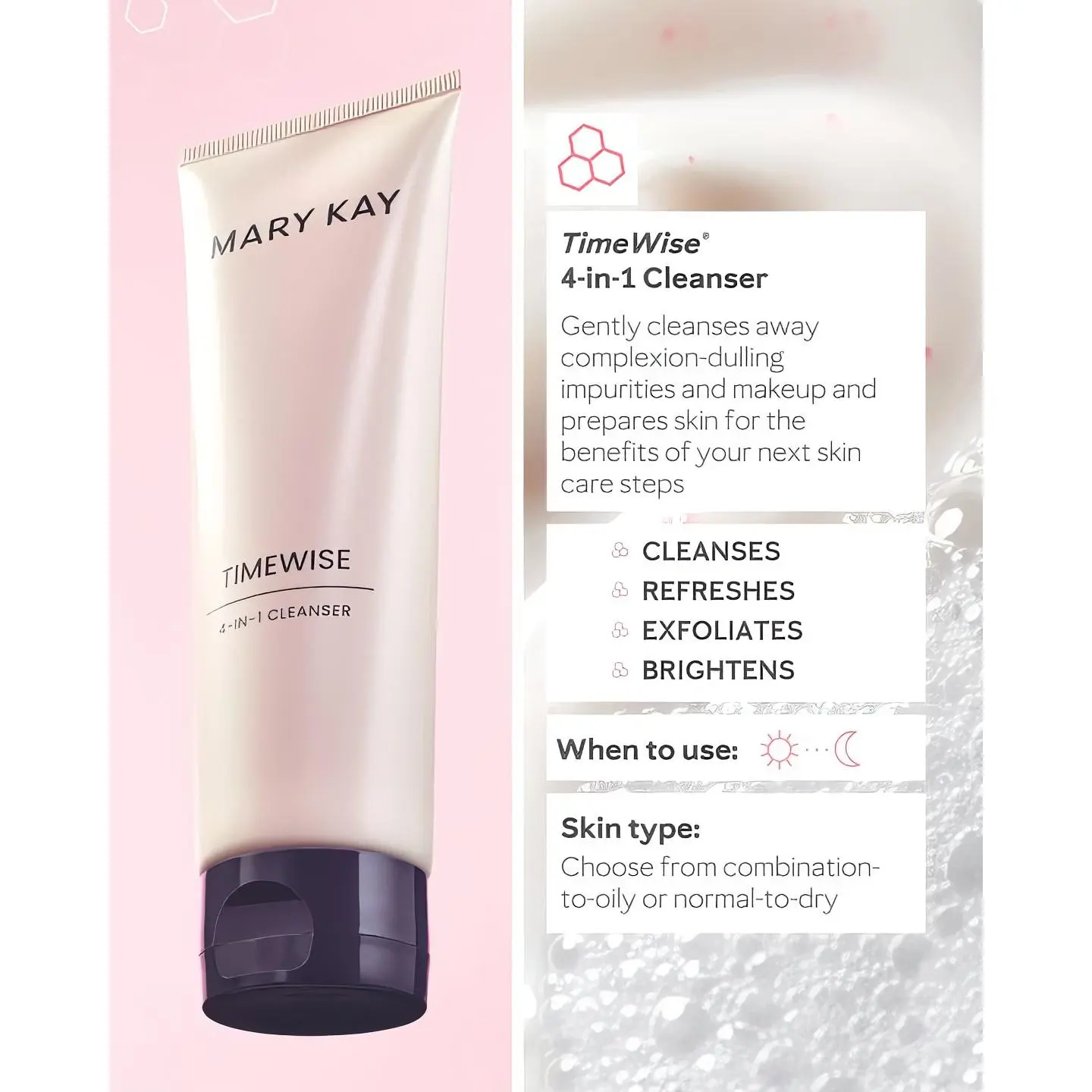 Mary Kay TimeWise 4-in-1 Cleanser - Normal/Dry & Combination/Oily Formulas - Gently Cleanses, Refreshes, Exfoliates, Brightens - Patented TimeWise 3D® Complex