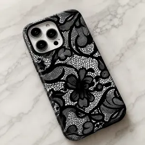 Red And Black Lace Vintage Pattern MagSafe-Ready Magnetic Phone Case Compatible With IPhone 17 16 15 14 13 12 11Pro Max Plus  ,Cute FashionDual Layer Creative Case,Tuff Phone Cases.