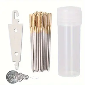 100 Packs DIY Embroidery Hand Needles Set with 2Pcs Needle Threader, Cross Stitch Needles with Needle Box And Threading Device Suitable for DIY Embroidery by Hand