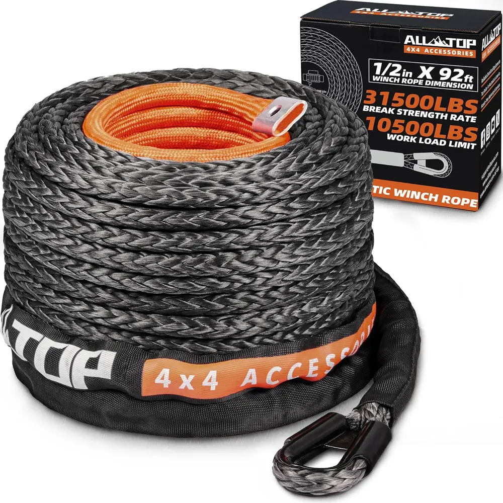 Synthetic Winch Rope Cable - 1/2" x92ft - 31500LBS