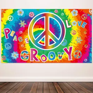 60's Hippie Party Decoration Groovy Banner Hippie Theme Party Photography Backdrop 60's Scene Setters Carnival Large Groovy Wall Decoration Kit Peace and Love for Party Supplies