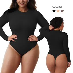 SHINYUAN Women's Round Neck Long Sleeve Shapewear Seamless Tummy Control Thermal Bodysuit Slimming Full Body Compression for Everyday Wear