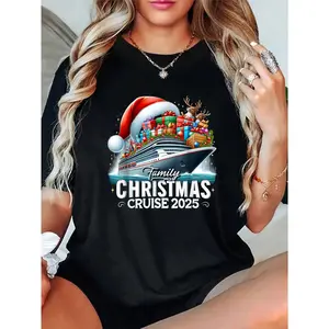 100% Cotton Unisex Holiday Family Cruise 2025 Christmas Matching T‑Shirt – Fun & Girly, TikTok Style
