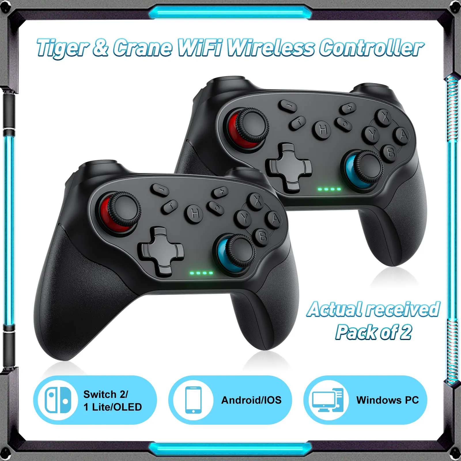 2-Pack Wireless Controller for Nintendo Switch, Switch 2/1 Lite/OLED/PC/Android/iOS, Dual Vibration, Screenshot, Bluetooth, Turbo, 2 Pack, Enhanced Gaming Experience, Long Battery Life