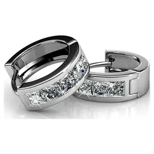 Cate & Chloe Giselle 18k White Gold Plated Huggie Hoop Earrings for Women with Simulated Diamond Crystals – Hypoallergenic, Secure Latch Back, Gift Box Included – Single Pair or 3-Pair Sets Offered in White Gold, Yellow Gold, or Rose Gold