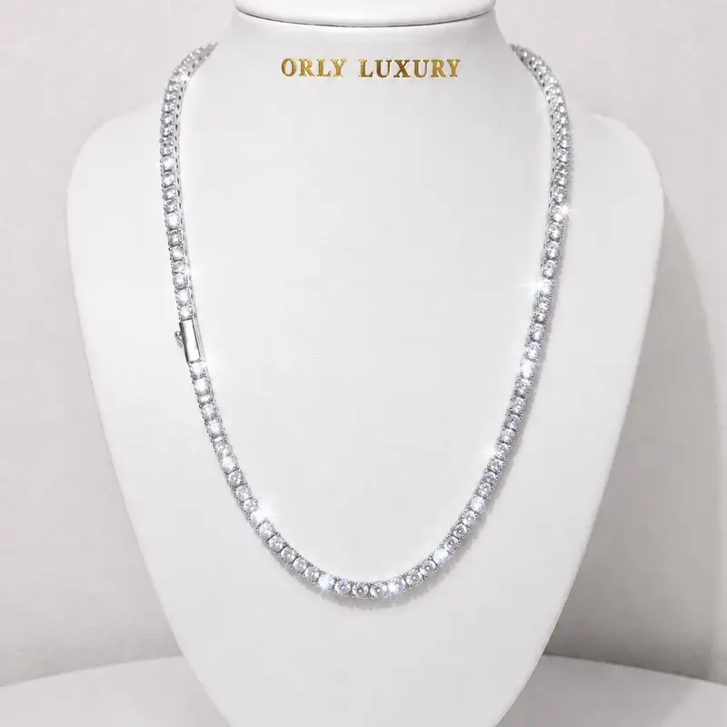Stainless Steel 3MM Tennis Necklace Chain, Choker, Chain & Link Jewelry with Pendant for Daily Wear