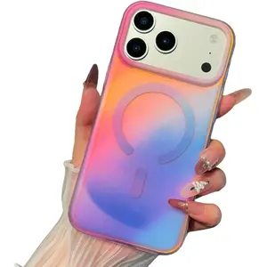 for iPhone 17 Pro Max Case [Compatible with Magsafe] - Aesthetic Iridescent Color Changing Minimalist Phone Case - Magnetic Fluorescent Translucent Matte Protective Cover, Pink Purple
