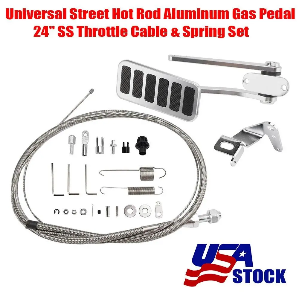 Universal Street Hot Rod Aluminum Gas Pedal + 24" SS Throttle Cable & Spring Set