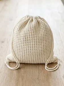 【New product release】Women's Casual Crochet Drawstring Backpack, Hollow Out Textured Knit Design, Lightweight Adjustable Straps, Ideal for Daily Use