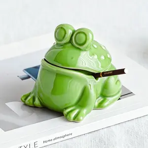 Multifunctional Cute Ceramic Frog Ashtray with Lid - Windproof Ash Tray for Indoor & Outdoor Patio Porch - Desk Ornament for Office & Home Decor - Unique Adorable Birthday, Father's Day & Christmas Gift Idea for Smokers, Men & Women