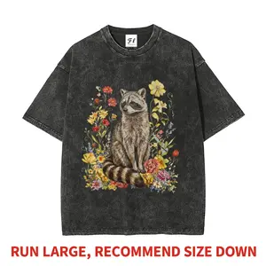 Cute Raccoon Floral T-Shirt, Cottagecore Animal Graphic Tee, Nature Wildlife Shirt, Aesthetic Raccoon Lover Gift