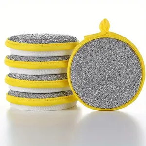 5 Versatile Kitchen Cleaning Sponges And Scrubbers - Durable, Washable Lime Green Polyester Dishcloths with a Beige Textured Surface, Suitable for Sinks, Stoves, Cookware, Etc. - Multifunctional Cleaning Tools for Bedrooms, Kitchens