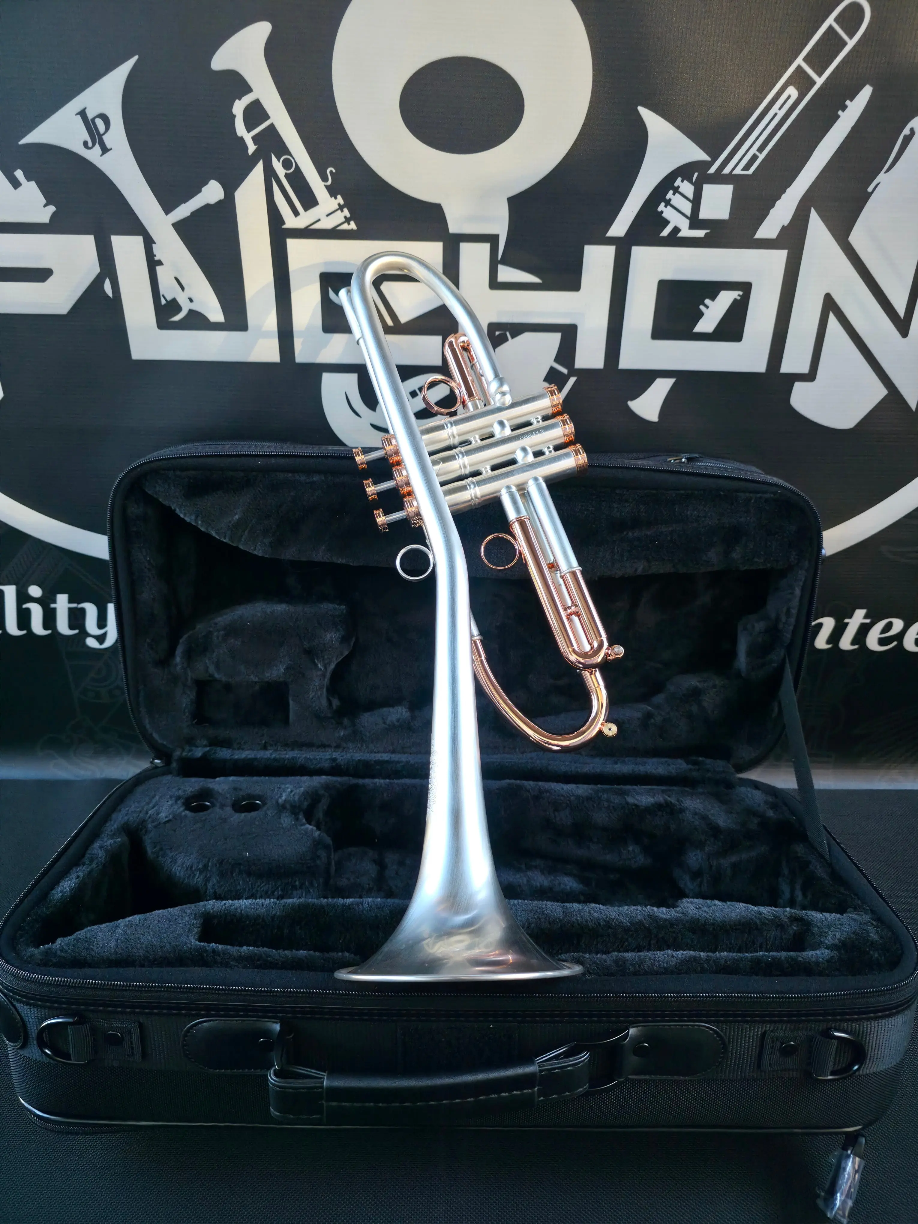 Solario Balam Satin Silver & Copper Trumpet - Diagonal Bent 5.25" Big Bell