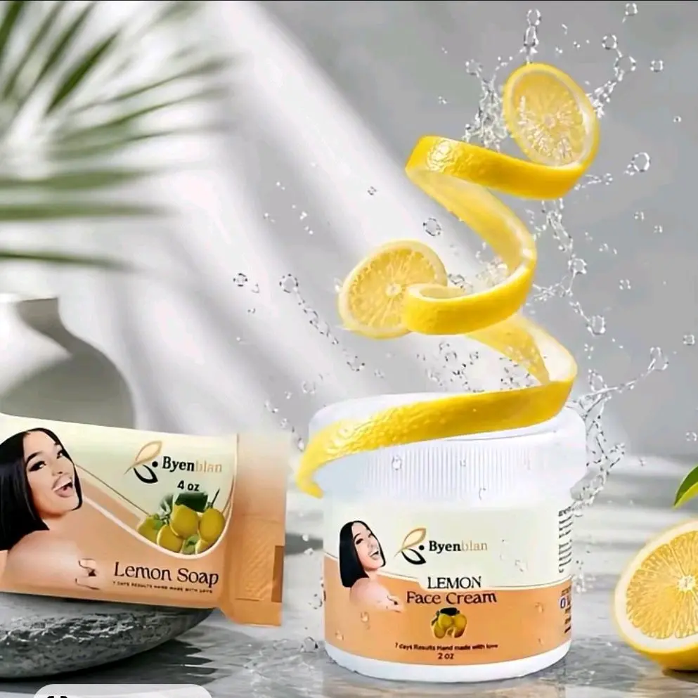 Byenblan Lemon Skin Care Set - 2 oz Face Cream Smoothie, 7 oz Soap with 7-Day Collagen-Infused Skin Tone Repair Daily Moisturizers