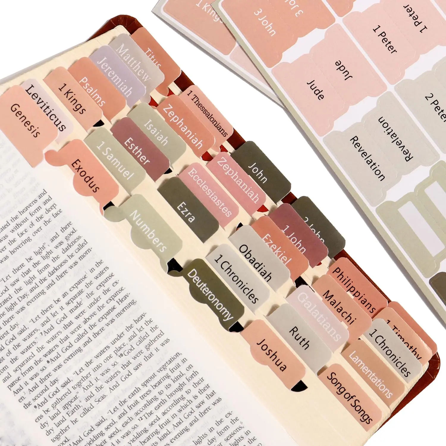 Neutral Bible Tabs - Unisex Bible Index Tags for Women/Men, Perfect Christian Gift for Bible Study (73 Bible Tabs Old and New Testament and 17 Blank Custom Tabs)