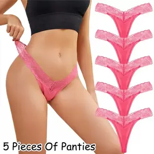 Women's Adaptive Lace Triangle Panties - 5 Soft, Floral Pairs with Scallop Trim Womenswear
