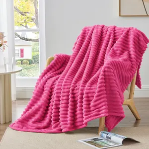 BEDELITE Fleece Cozy Blanket 300GSM Soft Summervibes Warm Fluffy 3D Stripe Texture Microfiber Polyester Throw Twin Queen King Sizes Decorative Giftable Mother's Day gift