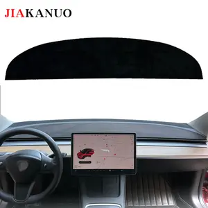 JIAKANUO Dash Cover Mat for 2017-2023 Tesla Model3 & ModelY Dashboard Pad Carpe Sunscreen Heat Insulation Anti Glare Reflective Protection Black Imitation Suede Polyester Plush Material with Silicone Anti Slip Particles