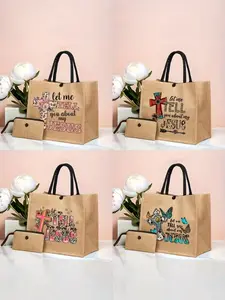 Christian Theme Handbag Set, 4 Designs with Cross Elements, Casual Style, All Seasons, Ideal for Travel, School, Daily Use