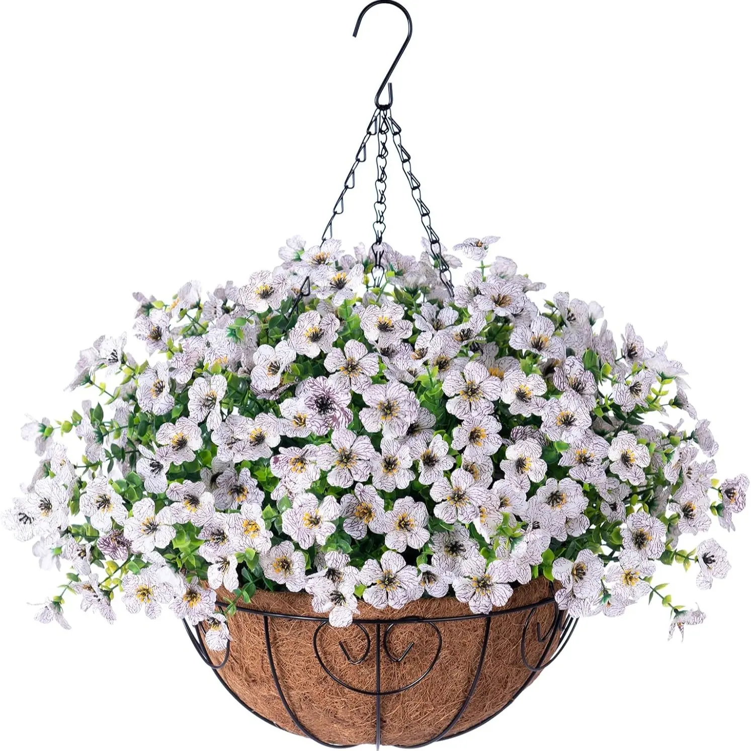 UV-Protective Artificial Flower Hanging Basket, Silk Daisy Planter, Wovra Series, Fall Winter Christmas Garden Decor, Hanging Planters for Outdoor Plants
