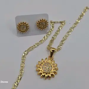 sunflower beautiful set regular chain with earrings stud style gold-plated  18"inches 24"inches available