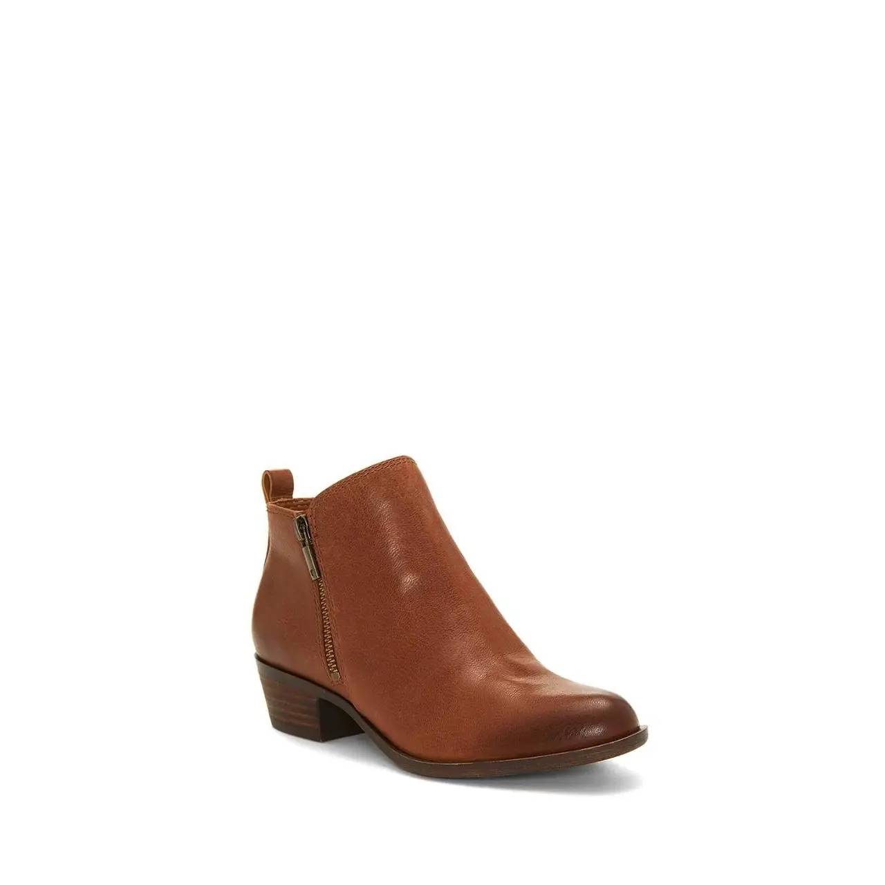 Lucky Brand Basel Women's Toffee Leather Ankle Booties, Casual Walking Shoes with a Low Stacked Heel, Fast Shipping