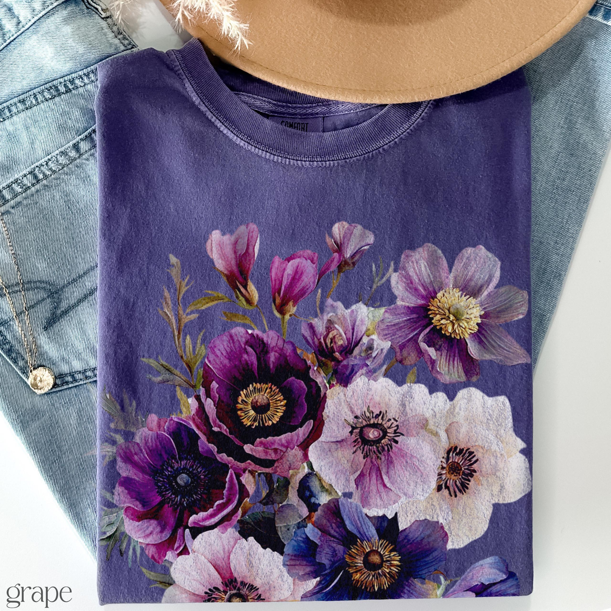 Comfort Colors Purple Wildflower Bouquet T-Shirt, Watercolor Floral Graphic Tee, Cottagecore Flower Shirt, Vintage Botanical Comfort Colors Tee – Michigan First