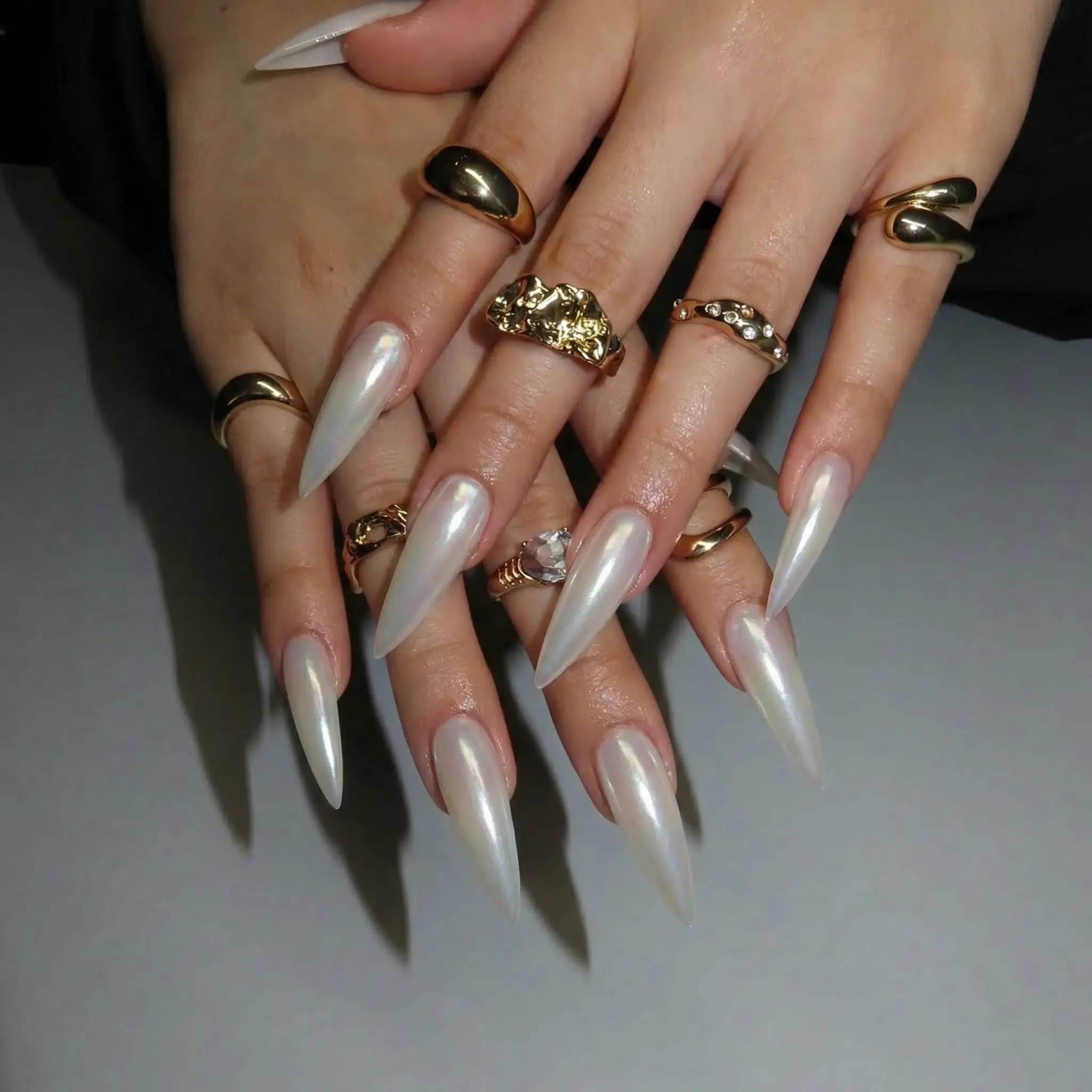 Handmade White Pearl Chrome Press On Nails Long Stiletto Glazed Donut Minimalist Luxury Nails Reusable 10pcs