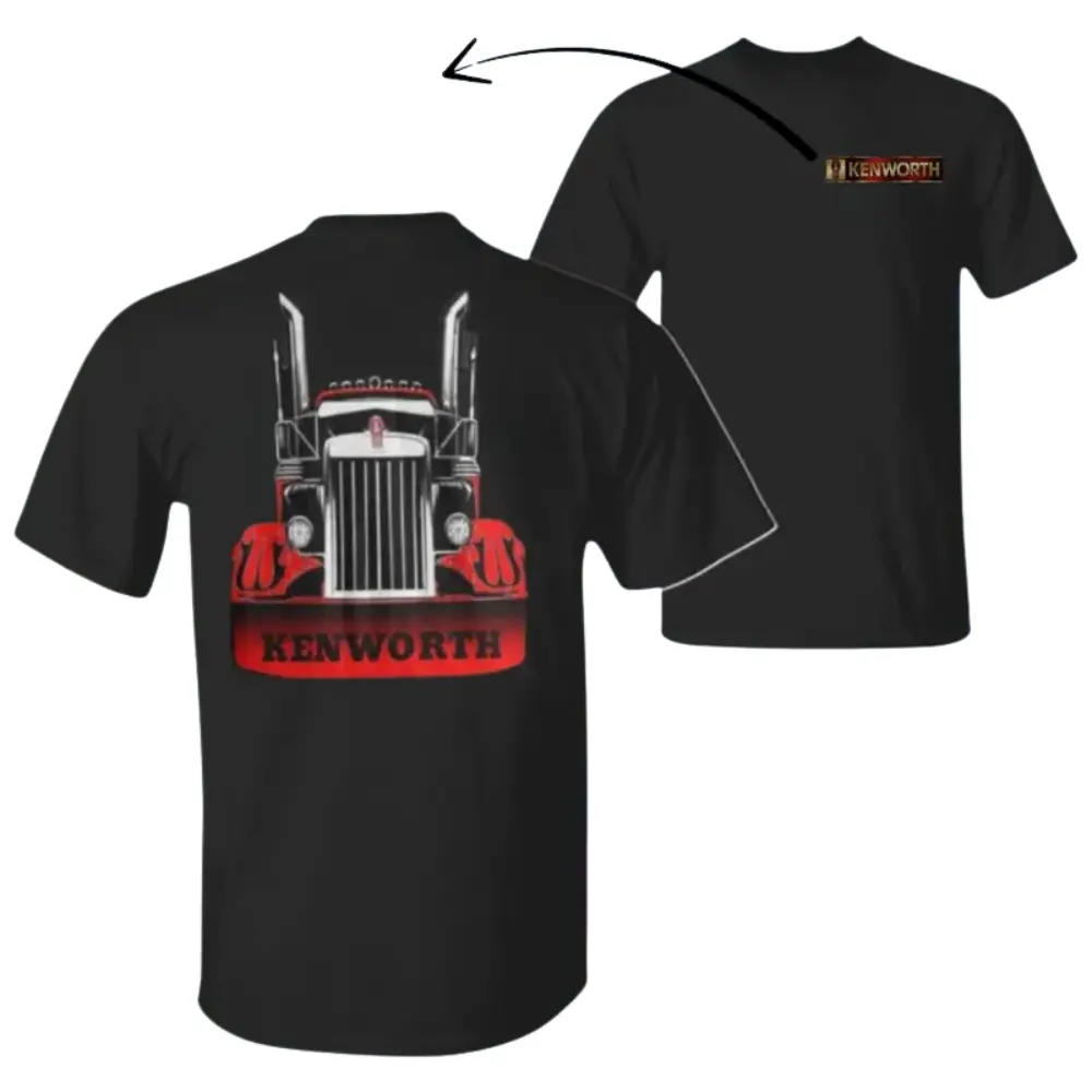 Kenworth T-Shirt, Classic Big Rig Front Grill Semi Truck Graphic with Red Kenworth Logo, Kenworth Graphic Shirt for CDL Drivers & Diesel Mechanics, Gift for Proud American Truckers & Long Haul Enthusiasts