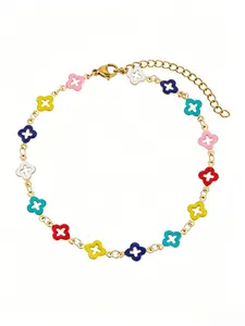 1PC Bohemian Style Colorful Four-Leaf Clover Anklet Adjustable Gold Chain Foot Jewelry Summer Beach Vacation Ankle Bracelet for Women Perfect Birthday Gift For A Friend And The Ideal Accessory For A Beach Vacation Outing.